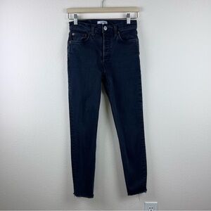 RE DONE  Jeans Womens Twenty Six Skinny Button Fly Raw Hem Stretch Denim Black